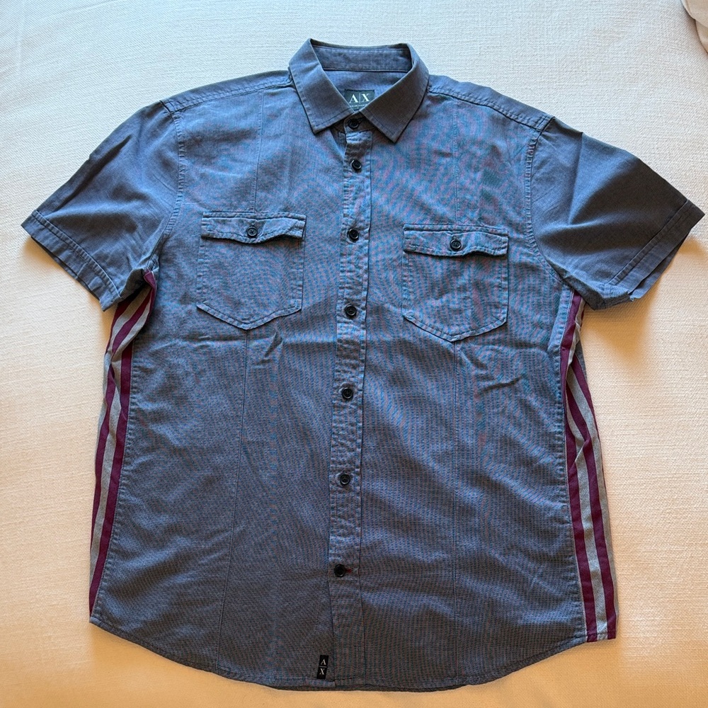 Armani Exchange Blue and Red Casual Button Down Shirt